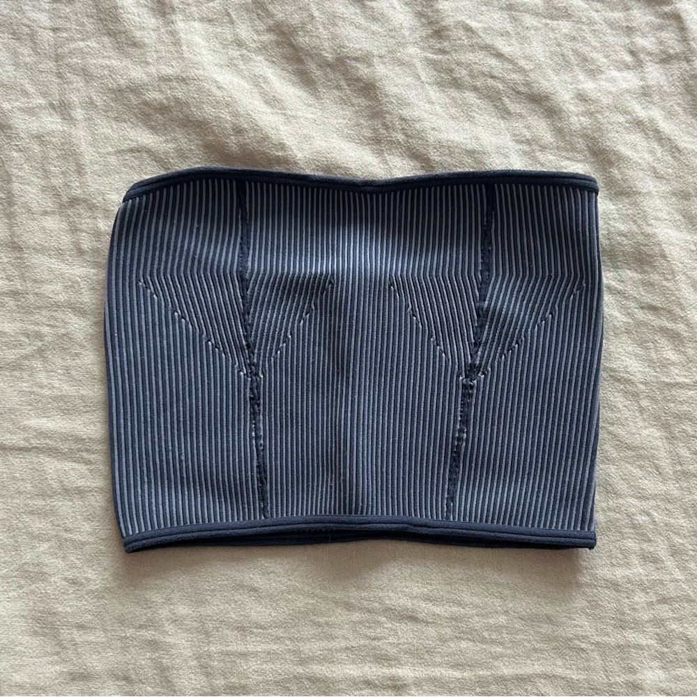 Strapless Ribbed Bandeau Top — Dark Navy